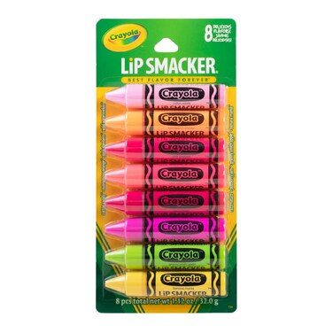 Lip Smacker Crayola Lip Balm Party Pack  8 Moisturizing Lip Balms Cotton Candy Orange Sherbert Watermelon Berry Apple Banana Hydrating  Protecting  CrueltyFree