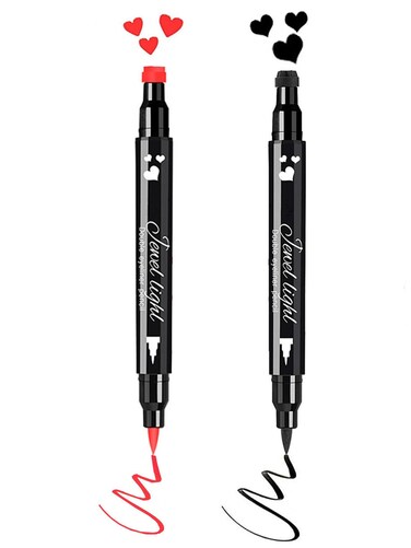 Go Ho 2 PCS Waterproof Liquid Eyeliner StampsBlackRed Eyeliner Heart Stamp Eyeliner for Harley Costume MakeupDoubleside Longlasting Winged Eyeliner StampSmudgeProof Eye Liner