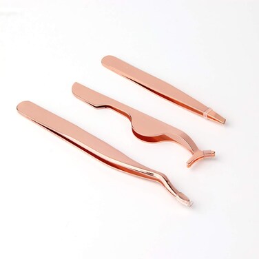 Arroyner 3Pcs Eyelashes Tool Fake Lash Applicator Lash Tools Fake Eyelashes Scissors Rose Golden
