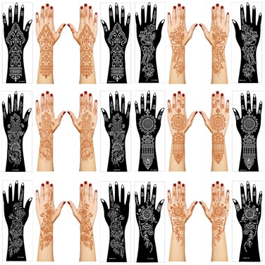 Henna Tattoo Stencil Kit12 Sheets Stickers for Henna Tattoo Hand Forearm Glitter Airbrush DIY Tattooing Template Large Indian Temporary Tattoo Stickers
