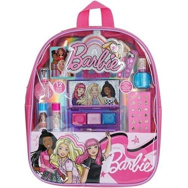 Barbie  Townley Girl Makeup Filled Backpack Set with 12 Pieces Including Lip Balm Nail Polish Nail File Hair Bows and Other Accessories Ages 3 for Parties Sleepovers and Makeovers