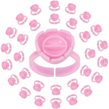 Glue Rings for Eyelash Extensions Glue Rings Pretty memory 100PCS Smart Lash Rings Blooming Eyelash Glue Holder Volume Fanning Cup for Lash Extension Supplies Pink