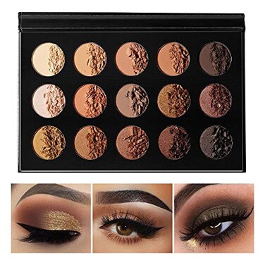 Nude Gold Eyeshadow Palette Natural Naked Smokey Warm Neutral 15 Shades DELANCI UltraBlendable High Pigmented Matte Shimmer Matallic Long Lasting Waterproof Eye Shadow Pallet Travel Size Makeup