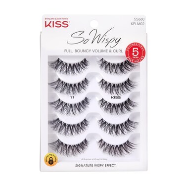 KISS So Wispy False Eyelashes Style 11 12 mm Includes 5 Pairs Of Lashes Contact Lens Friendly Easy to Apply Reusable Strip Lashes Glue On Multipack