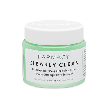 Farmacy Makeup Remover Cleansing Balm  Clearly Clean Sensitive Skin Makeup Remover  Oil Based Cleanser  Gentle Exfoliating Double Cleanser  Melts From Balm to Milky Lather 100ml