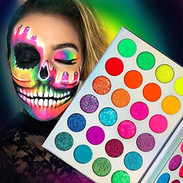 AfflanoNeon Makeup Palette Eyeshadow Glow in the Dark Neon Eyeshadow Palette Highly Pigmented Neon Party UV Blacklight Eye Shadow Pallet Red Orange Pink Pressed Glitter Eyes Makeup Palette