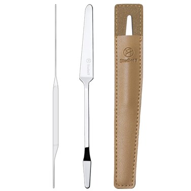 Foundation Spatula Made of Stainless Steel  Professional Makeup Spatula for Even Application of Foundation  Double Edged Spatula for Small Area of Face  Pouch Included for Clean Storage