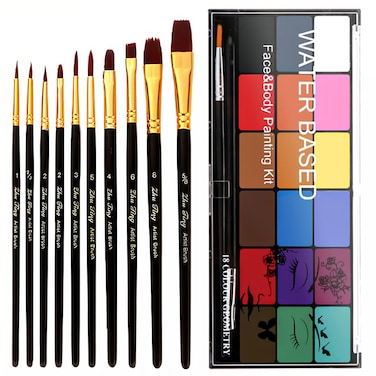 Face Painting Kit Nontoxic Body Paint Washable 18 Colors Facepaint Makeup Kit for Adults with 10 Face Paint Brushes for Halloween Party Cosplay Makeup Color 001