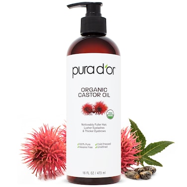 PURA DOR 16 Oz ORGANIC Castor Oil  100 Pure USDA Certified Cold Pressed Hexane Free Eyelash  Eyebrow Serum  For Fuller Thicker Lashes  Brows  Skin  Hair Moisturizer  Bulk Size