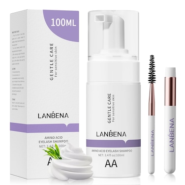 LANBENA100ml Eyelash Extension CleanserShampoo with AMINO ACID Oil Free Foam Bath Lash Cleaning Kit with BrushHome Salon Use