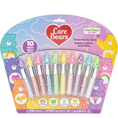 Townley GirlCare Bears 10 Piece Plant Based Lip Gloss Girls Party Favors First Makeup Set for Girl Perfect for Parties Sleepovers and Birthday Gifts Ages 3