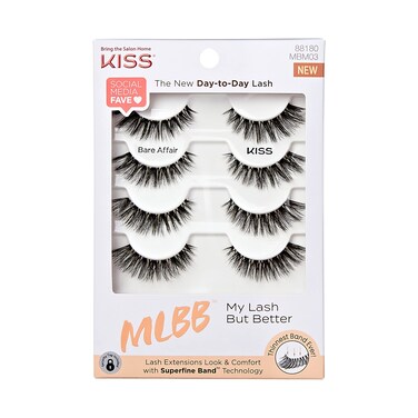 KISS My Lash But Better Fake Eyelashes Multipack  Bare Affair 4Pair Pack Invisible Lightweight Reusable Contact Lens Friendly Voluminous Comfortable  8 Total