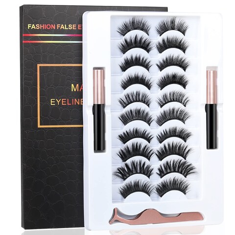 Upgrade 3D Natural Magnetic EyelashesLightweight Magnetic Eyeliner and Eyelashes Kit 2 Magnetic Eyeliners No Glue Needed 10 pairs