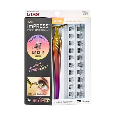 KISS imPRESS Falsies False Eyelashes Lash Clusters Natural 12 mm Includes 20 Clusters 1 applicator Contact Lens Friendly Easy to Apply Reusable Strip Lashes
