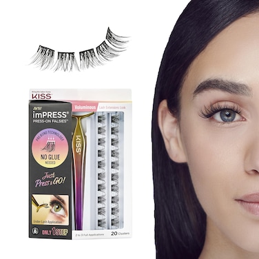 KISS imPRESS Falsies False Eyelashes Lash Clusters Voluminous 14 mm Includes 20 Clusters 1 applicator Contact Lens Friendly Easy to Apply Reusable Strip Lashes