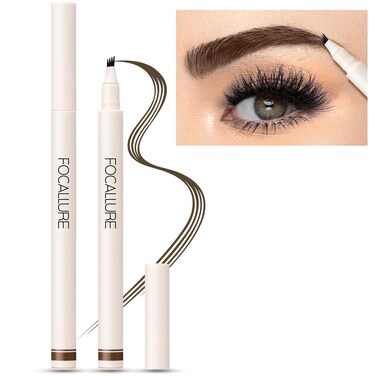 FOCALLUREFLUFFMAX TINTED Liquid Eyebrow Pen Eyebrow Microblading Pen with a MicroFork Tip Applicator LongLasting SmudgeProof Creates Natural Looking Brows DEEP BROWN