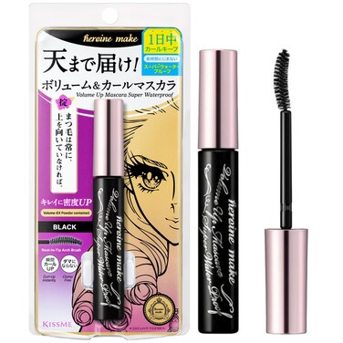 Heroine Makeby KISSME Volumizing Eyemakeup Mascara with Waterproof Black Curvy Brush Defining Fiber Longlasting False Eyelash Effect Made in Japan