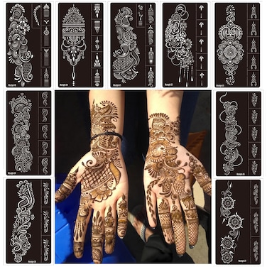9 Sheet Temporary Tattoo StencilsHenna tattoo kit Reusable henna Tattoo Sticker Indian Temporary Tattoo Stickers Self Adhesive Tattoo Templates