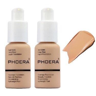 2 Pack PHOERA Foundation 104 Buff Beige MakeupFull Coverage Foundation for Women and Girls