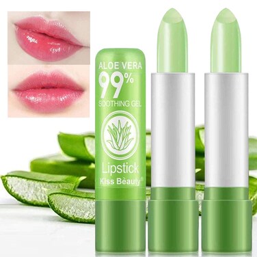 firstfly 2 Pack Aloe Vera Lipstick Long Lasting Nutritious Lip Balm Lips Moisturizer Magic Temperature Color Change Lip Gloss