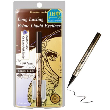 Heroine Makeby KISSME Prime Liquid Eyeliner Super Waterproof Ultra Fine Tip for Precise Eye Makeup Stay All Day Long 02 Brown Black