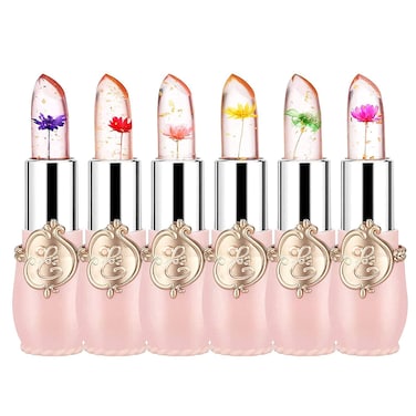 firstfly Pack of 6 Crystal Flower Jelly Lipstick Long Lasting Nutritious Lip Balm Lips Moisturizer Magic Temperature Color Change Lip Gloss Pink