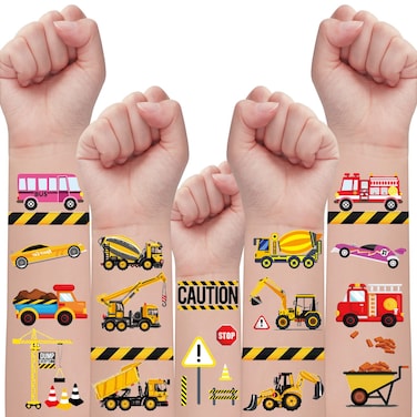 Partywind 110 PCS Cars and Trucks Temporary Tattoos for Kids Construction Tractor Themed Birthday Party Supplies Decorations for Boys Construction Trucks Fake Tattoos Stickers for Toddlers