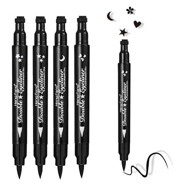Doubleheaded Liquid Eyeliner Pen Stamp Super Slim Gel Felt Tip Waterproof Long Lasting Makeup ToolHeartMoonflowerStar Shape Stamp Pen 4 StylesSet