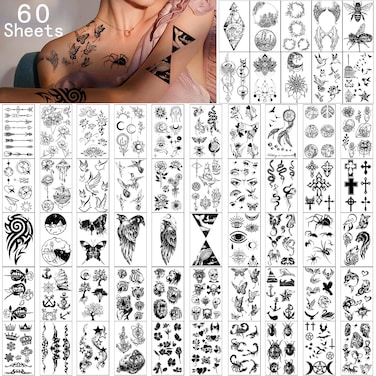 Yazhiji Waterproof Temporary Tattoos  60 Sheets Tiny Fake Tattoo Flowers Crowns Stars Animal Butterfly Collection Tats for Kids Adults Men and Women
