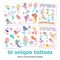 Savvi50 Mermaid Dream Temporary Tattoos Glitter SkinSafe Ink Great for Birthday Parties Gifts for Boys and Girls Ages 412 Made in the USA 6 sheets 50 count