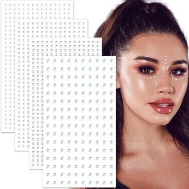 OIIKI4 Sheets Mini Gems Stickers for Nose Ear Eyes Face Jewels Stick on Adhesive Rhinestone Makeup for Festivals Parties Daily Use for Women Girls 2mm 25mm 3mm 4mm Silver