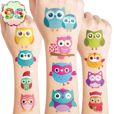 Owl Temporary Tattoos Stickers  Birthday Party Supplies Decorations 96PCS Tattoos Stickers Cute Party Favors Kids Girls Boys Gifts Classroom School Prizes Themed Christmas