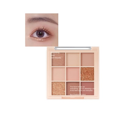 Peach Rose Gold Champagne Orange Eyeshadow Palette Women Christmas Gift 9 Color Glitter Matte Shimmer Blendable Eye Shadow Palettes Waterproof HighlyPigmented LongLasting Korean Makeup02 Peach