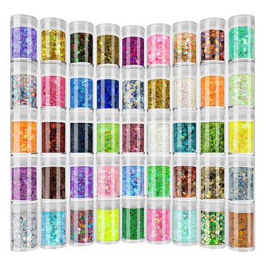 Holographic Chunky and Fine Glitter Mix 45 Colors Craft Glitter for Epoxy Resin Arts Iridescent Nail Glitter Cosmetic Eye Hair Face Body Glitter Glitter Flakes Sequins for Tumbler Festival Jewelry