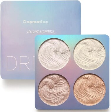 Highlighter Makeup PaletteHighlighter Palette Illuminator Powder Palette White Highlighter Baked Waterproof Long Lasting Brilliant Lighten Skin Color Face Contour Powder Makeup Highlighter