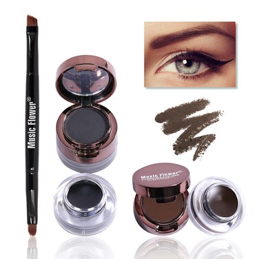 Gel Eyeliner Eyebrow Powder Black and Brown Waterproof Smudgeproof Long Lasting Makeup Eyeliner Gel with Brush Mirror 049 Ounce Pack of 2