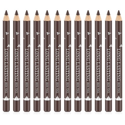 Go Ho 12 PCS Dark Brown Eyebrow Eyeliner Pencils Makeup PenSweatproof Eye Brow PencilLonglasting Nice Color Eyebrow PenMake up Brow Tint PencilsDark Brown