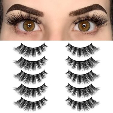 Lashes Natural Look Fake Eyelashes  Bepholan False Eyelashes 3D Super Fluffy False Lashes Black Band Wispy Lashes 5Pack Faux Mink LashesXMZ116