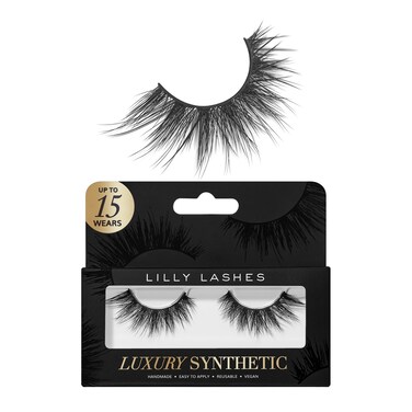 Lilly Lashes Luxury Synthetic False Eyelashes  Full Length Lash Extension 15mm  Dramatic Look  Maximum Volume  Flare Shape  Reusable Fake Lashes 15x  Lash Glue not Included CAH