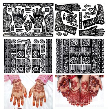 Henna tattoo kitIndian Temporary Tattoo Stencils Glitter Airbrushing Diy Henna Tattoo Stencils Henna Body Art Templates Hands Feet Leg Arm Tattoo Stickers