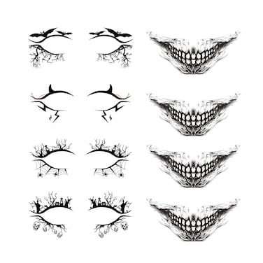 4 Pairs Halloween Eye Shadow Stickers and Skeleton Mouth Temporary Tattoo Spider Web Skull Bat Eyeliner Decals Ghost Teeth Face Makeup Stickers for Women Girls