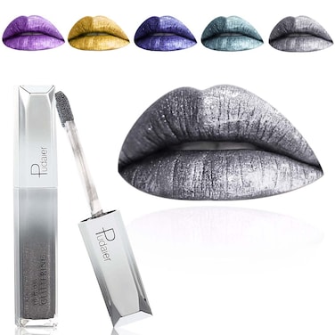KilshyeGlitter Lipstick Matte Liquid Lipsticks Metallic Lip Glaze High Pigment Lipgloss Long Lasting Waterproof Lip Makeup for Women and Girls Pack of 1 C Silver 18
