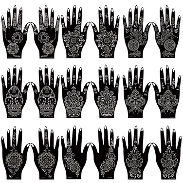 18 Sheet Henna tattoo kit Temporary Tattoo Stencils Hands henna Tattoo Sticker Indian Temporary Tattoo Stickers Self Adhesive Tattoo Stencils