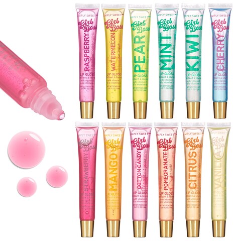 Expressions12pc Clear Lip Gloss Pack  Lip Oils with Vitamin E and Essential Oils Flavored Lip Gloss Clear Tubes Hydrating Lip Glow Oil Tinted Lip Oil Lip Moisturizer
