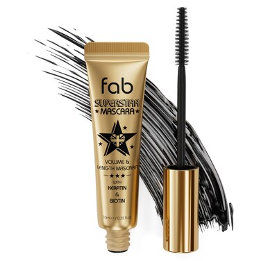 Fab Superstar Mascara Waterproof Volumizing High Lash Lift Beauty Mascara Black Liquid Mascara for Bold Volume and Length Infused with Keratin and Biotin for Longer Better Defining Lashes 10ml