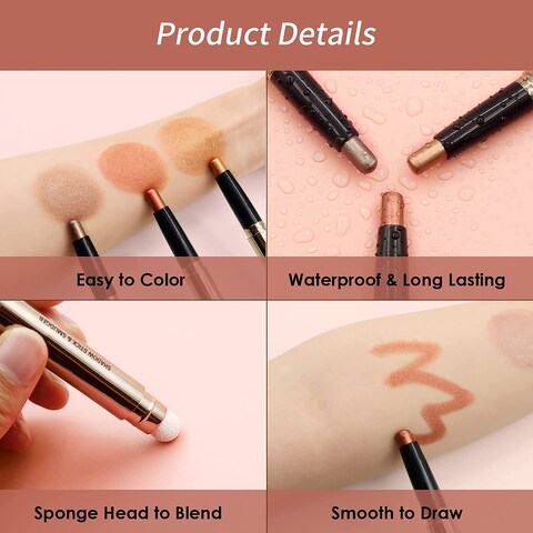 White Eyeshadow Stick MakeupCream Shimmer Smooth Glitter Eye Shadow Pencil Base Primer Palette Waterproof Long Lasting EyeShadow Pen White Liner Highlighter Stick MultiDimensional Eyes Look