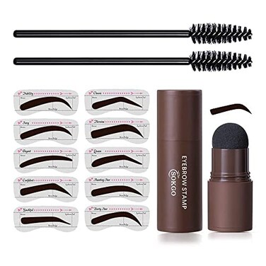Eyebrow Stamp Waterproof Eyebrow Stamp Stencil Kit One Step Eyebrow Stamp Shaping Kit Long Lasting Eyebrow Makeup Powder Kit for Women Dark brown