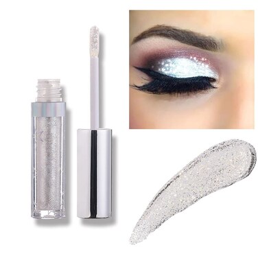 Glitter Liquid Eyeshadow Metallic Pigments Shimmer Makeup Metals Gloss for Eyes Eyeliners Sparkling Eye Shadow Shiny Pen Eyeliner Kit Long Lasting Waterproof Silver