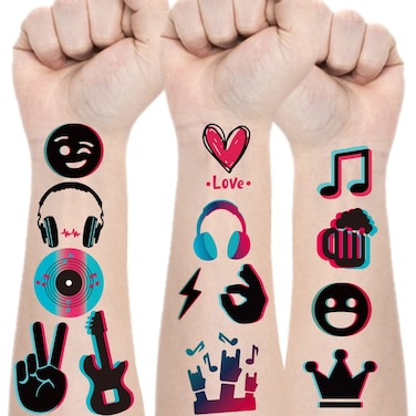 Music Temporary Tattoos Stickers 94 Styles Mixed Style Hand Wrist Body Art for Kids Boys Girls Birthday Gifts Disco Music Party Supplies Decorations Favors