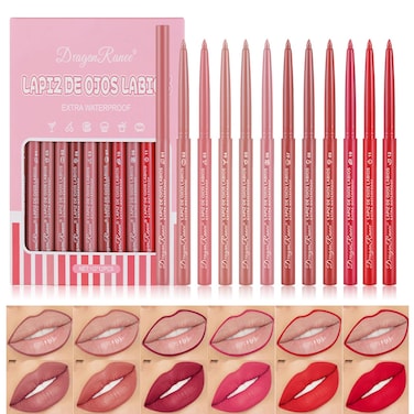 12 Colors Lip Liner Combo Matte Lipstick Lip Liner Set longlasting Lip Pencil Waterproof  NonStick Cup Smooth Texture High Pigmented Natural Lip Pen Makeup Gift